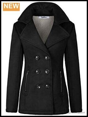 Faux Fur Trim Fitted Pea Coat Wrap Coat